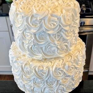 White Two-Tier Rosette Fake Cake